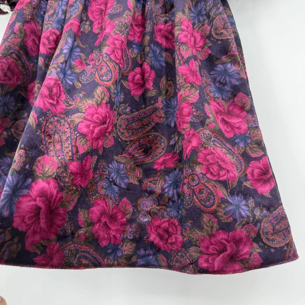Piccolo Vintage 90s Girl's Paisley Floral Velour Collar Dress 3T‎